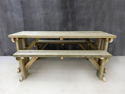 Yews Picnic Bench - Wooden Garden Table and Bench Set (7ft - 5
