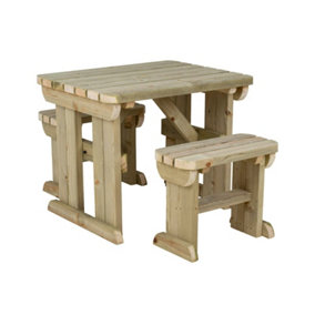 Yews Picnic Bench - Wooden Rounded Garden Table and Bench Set (3ft, Natural finish)