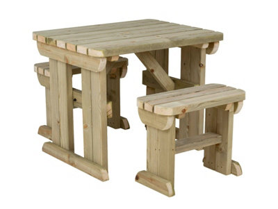 Yews Picnic Bench - Wooden Rounded Garden Table and Bench Set (4ft, Natural finish)