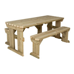 Yews Picnic Bench - Wooden Rounded Garden Table and Bench Set (6ft, Natural finish)