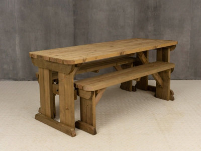Yews Picnic Bench - Wooden Rounded Garden Table and Bench Set (6ft