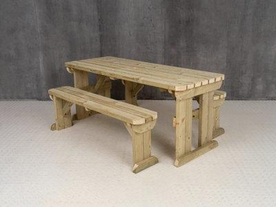 Yews Picnic Bench - Wooden Rounded Garden Table and Bench Set (7ft, Natural finish)
