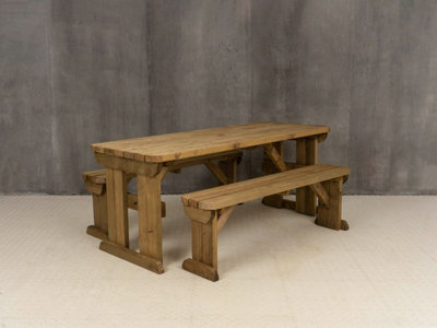 Yews Picnic Bench - Wooden Rounded Garden Table and Bench Set (8ft - 3