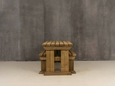 Yews Picnic Bench - Wooden Rounded Garden Table and Bench Set (8ft - 4