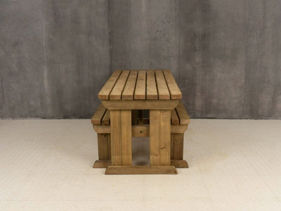 Yews Picnic Bench - Wooden Rounded Garden Table and Bench Set (8ft - 5