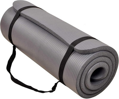 Yoga Mat 1 inch Thick, BalanceFrom GoCloud Non-Slip Exercise Mat, Grey