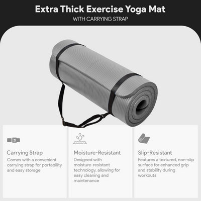 Yoga Mat 1 inch Thick, BalanceFrom GoCloud Non-Slip Exercise Mat, Grey