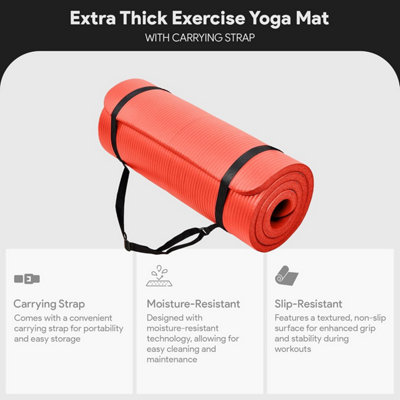 Yoga Mat 1 inch Thick, BalanceFrom GoCloud Non-Slip Exercise Mat, Red