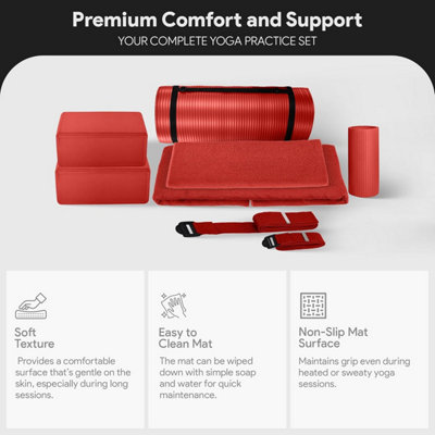 Yoga Mat 7-pc Set, BalanceFrom Gym Yoga Set with Carrying Strap, Red