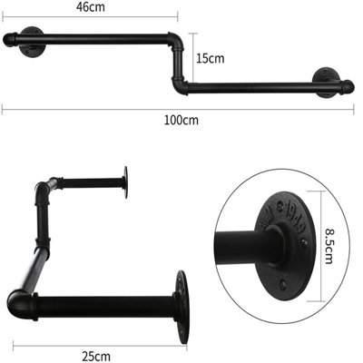 Yohood 100cm Industrial Pipe Clothing Rail - 2 Pack - 3