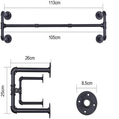 Yohood 105cm Industrial Pipe Clothing Rail - 1 Pack - 8