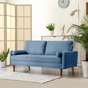 Yohood 173cm Linen Square Arm Tufted Upholstered 2-Seater Sofa Loveseat Blue