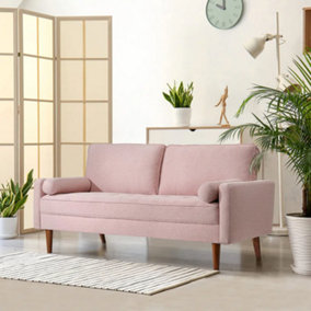Yohood 173cm Linen Square Arm Tufted Upholstered 2-Seater Sofa Loveseat Pink