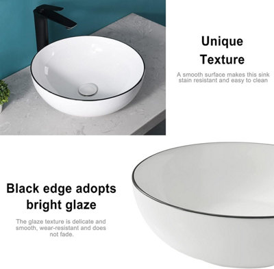 Yohood Bathroom Wash Basin Sink Washroom Ceramic - Round 415 x 415 x 135 mm - 4