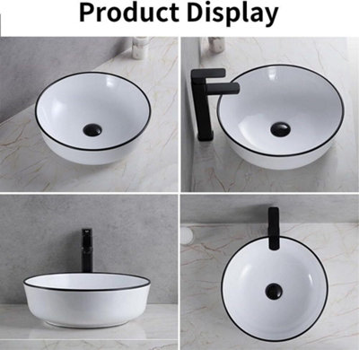 Yohood Bathroom Wash Basin Sink Washroom Ceramic - Round 415 x 415 x 135 mm - 6