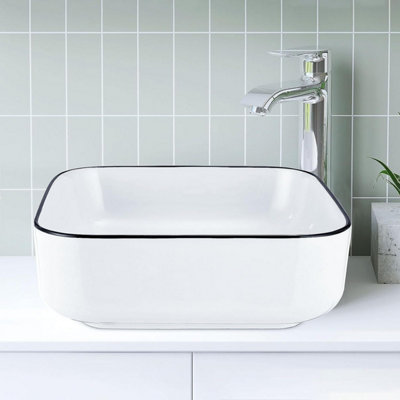Yohood Bathroom Wash Basin Sink Washroom Ceramic - Square 385x385x140 mm - 4