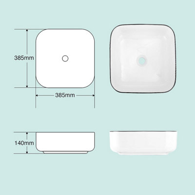 Yohood Bathroom Wash Basin Sink Washroom Ceramic - Square 385x385x140 mm - 5