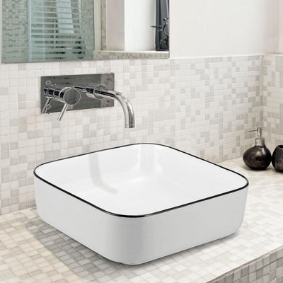 Yohood Bathroom Wash Basin Sink Washroom Ceramic - Square 385x385x140 mm - 6