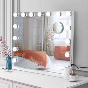 Yohood Large Vanity Mirror with 15 LED Lights, USB Charging Port - 58cm x 46cm