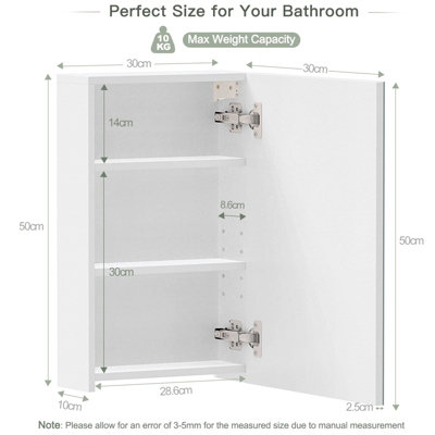 Yohood Single Door Bathroom Mirror Cabinet Wall Mount - 30cm x 50cm