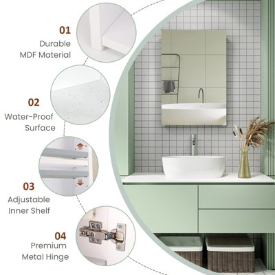 Yohood Single Door Bathroom Mirror Cabinet Wall Mount - 50cm x 70cm