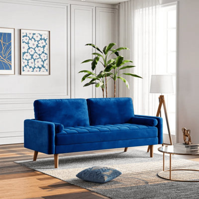 Yohood Velvet Rolled Arm Upholstered 3-Seater Loveseat Blue