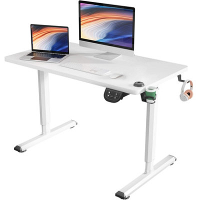 Yohood White Electric Standing Desk,Adjustable Height Workstation 110cm x 60cm