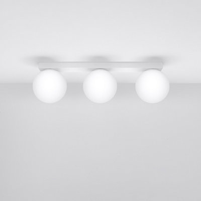 Yoli Glass & Steel White 3 Light Classic Ceiling Light