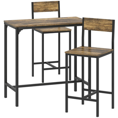 Yora Keno 3-Piece Industrial Bar Table and 2 Stools - Rustic Brown and Black