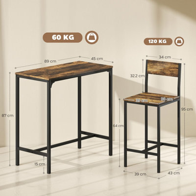 Yora Keno 3-Piece Industrial Bar Table and 2 Stools - Rustic Brown and Black
