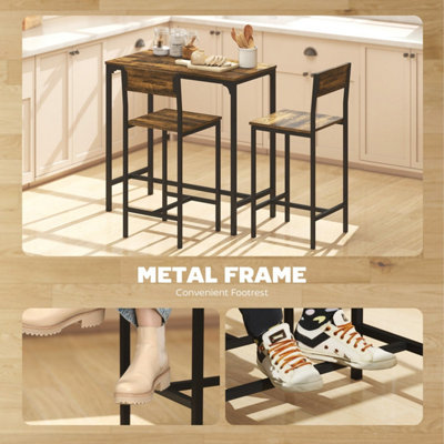 Yora Keno 3-Piece Industrial Bar Table and 2 Stools - Rustic Brown and Black