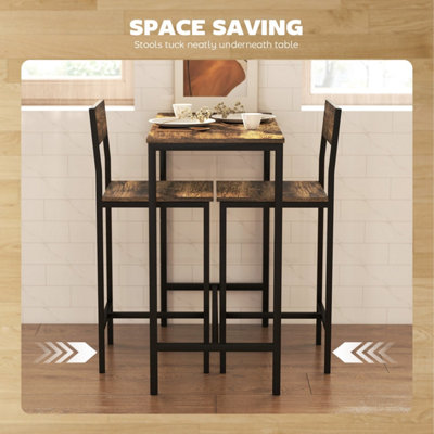 Yora Keno 3-Piece Industrial Bar Table and 2 Stools - Rustic Brown and Black