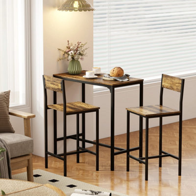 Yora Keno 3-Piece Industrial Bar Table and 2 Stools - Rustic Brown and Black