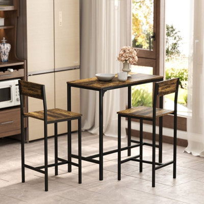 Yora Keno 3-Piece Industrial Bar Table and 2 Stools - Rustic Brown and Black