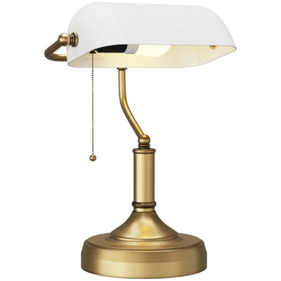 Yori White Glass Bankers Desk Lamp Antique Bronze Base