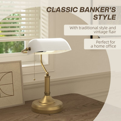 Yori White Glass Bankers Desk Lamp Antique Bronze Base