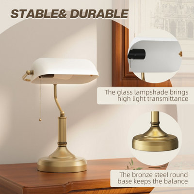Yori White Glass Bankers Desk Lamp Antique Bronze Base