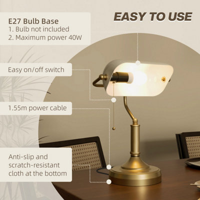 Yori White Glass Bankers Desk Lamp Antique Bronze Base