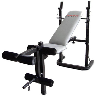 York B500 Adjustable Folding Barbell Weight Bench for Home Gym Workouts