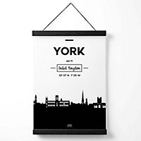 York Black and White City Skyline Medium Poster with Black Hanger