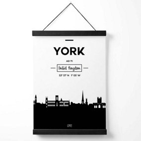 York Black and White City Skyline Medium Poster with Black Hanger