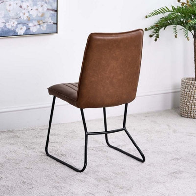 York Faux Leather Dining Chair - Tan (Set of 2) Traditional Line Detailing Modern Metal Legs