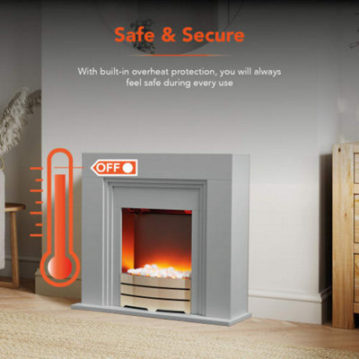 York Fireplace Suite Grey - 2 heat settings & adjustable thermostat - 6