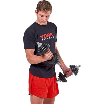 York Fitness 20 Kg Cast Iron Spinlock Dumbbell - Adjustable Hand Weights Set (Pack Of 2) - Black On