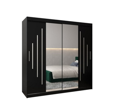 York I Mirrored Sliding Door Wardrobe in Black 2000mm (H)2000mm (W) 620mm (D) - Stylish and Spacious Storage Solution