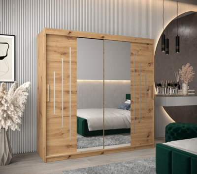York I Mirrored Sliding Door Wardrobe in  Oak Artisan 2000mm (H)2000mm (W) 620mm (D) - Stylish and Spacious Storage Solution