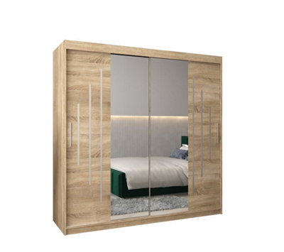 York I Mirrored Sliding Door Wardrobe in  Oak Sonoma 2000mm (H)2000mm (W) 620mm (D) - Stylish and Spacious Storage Solution