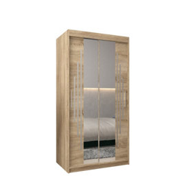 York I Mirrored Sliding Door Wardrobe with Shelves and Hanging Rails in Oak Sonoma (H)2000mm (W)1000mm (D)620mm
