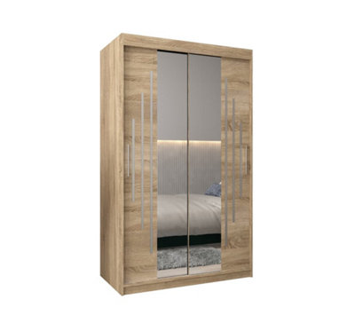 York I Mirrored Sliding Door Wardrobe with Shelves and Hanging Rails in Oak Sonoma (H)2000mm (W)1200mm (D)620mm