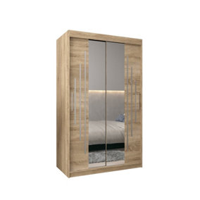 York I Mirrored Sliding Door Wardrobe with Shelves and Hanging Rails in Oak Sonoma (H)2000mm (W)1200mm (D)620mm